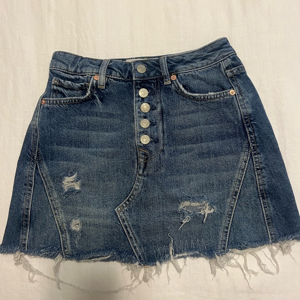 Free People - Distressed Raw Hem Denim A-Line Skirt